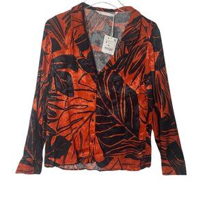 Zara blouse button down red black size S long sleeve satin feel NWT